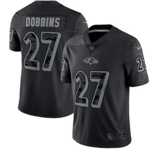 Baltimore Ravens #27 J.K. Dobbins Black Reflective Limited Stitched Football Jersey