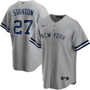 New York Yankees Grey #27 Giancarlo Stanton Cool Base Stitched Jersey.