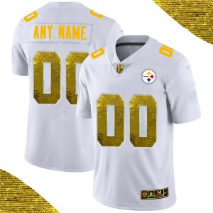 Pittsburgh Steelers Customized White Custom Gold Fashion Edition Limited Stitched Jersey