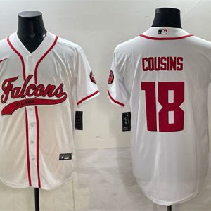 Atlanta Falcons #18 Kirk Cousins White With Patch Cool Base Stitched Jersey