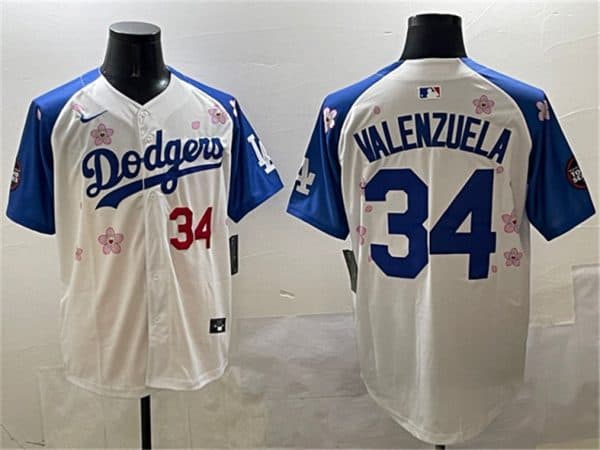 Los Angeles Dodgers #34 Fernando Valenzuela White Royal 2025 Tokyo Series Limited Stitched Jersey