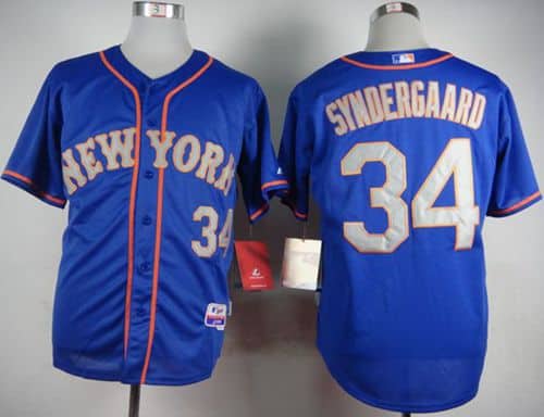 Mets #34 Noah Syndergaard Blue(Grey NO.) Alternate Road Cool Base Stitched Jersey