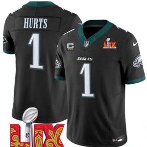 Philadelphia Eagles #1 Jalen Hurts Black 2025 Super Bowl LIX With 3-Star C Patch F.U.S.E. Vapor Untouchable Limited Stitched Jersey
