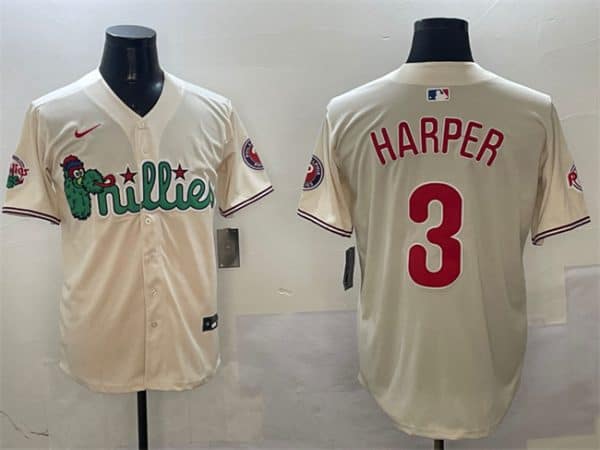 Philadelphia Phillies #3 Bryce Harper Cream Phanatic Limited Stitched Jersey