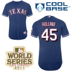 Rangers #45 Derek Holland Blue Cool Base 2011 World Series Patch Stitched Jersey