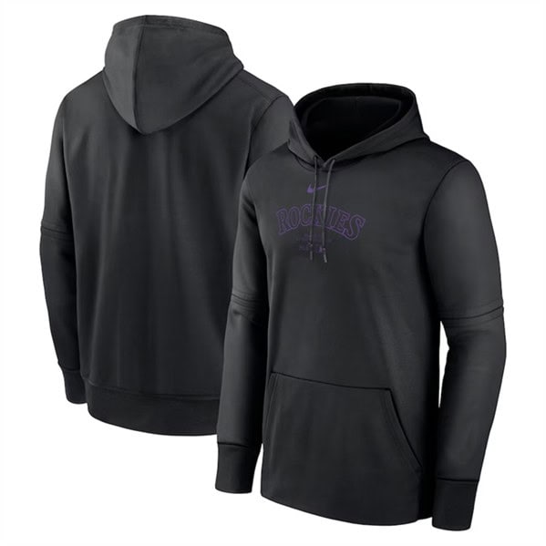 Colorado Rockies Black Collection Practice Performance Pullover Hoodie