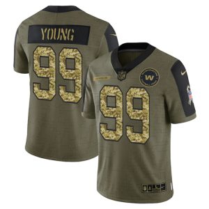 Washington Football Team #99 Chase Young 2021 Olive Camo Salute To Service Limited Stitched Jersey