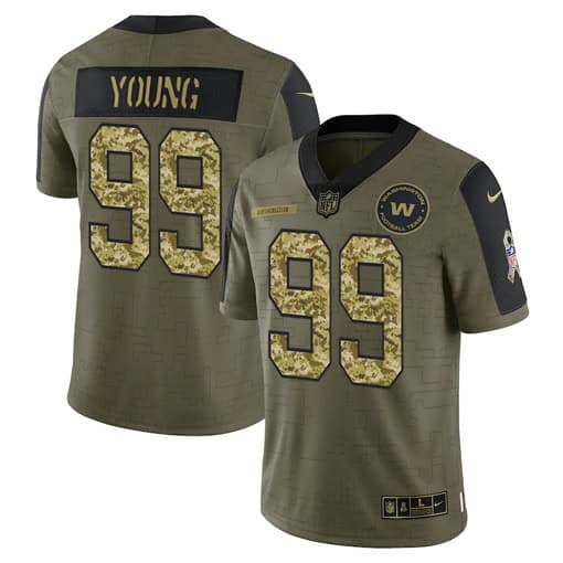 Washington Football Team #99 Chase Young 2021 Olive Camo Salute To Service Limited Stitched Jersey