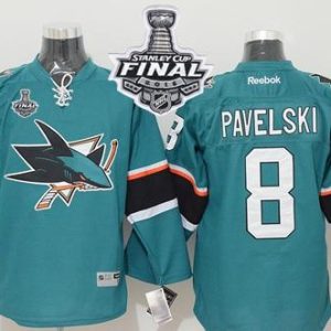 Sharks #8 Joe Pavelski Teal 2016 Stanley Cup Final Patch Stitched Jersey