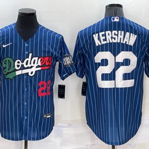 Los Angeles Dodgers #22 Clayton Kershaw Navy Mexico World Series Cool Base Stitched Baseball Jersey