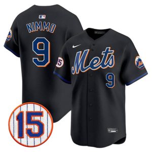 New York Mets #9 Brandon Nimmo Black Jerry Grote Patch Vapor Premier Limited Stitched Jersey