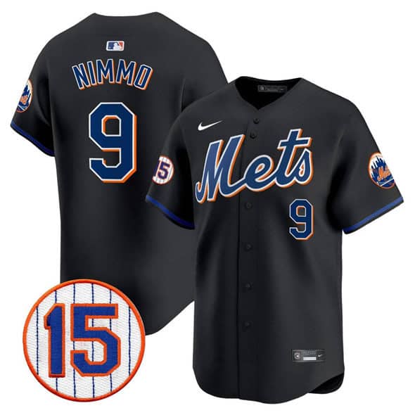 New York Mets #9 Brandon Nimmo Black Jerry Grote Patch Vapor Premier Limited Stitched Jersey