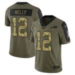 Buffalo Bills #12 Jim Kelly 2021 Olive Camo Salute To Service Limited Stitched Jersey