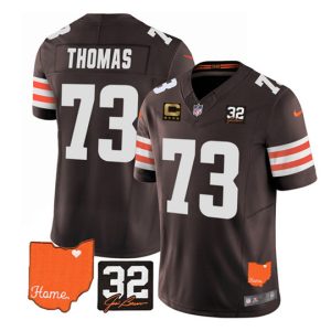 Cleveland Browns #73 Joe Thomas Brown 2023 F.U.S.E. With Jim Brown Memorial Patch And 4-Star C Patch Vapor Untouchable Limited Stitched Jersey