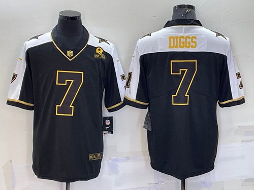 Dallas Cowboys #7 Trevon Diggs Black Gold Thanksgiving With Patch Stitched Jersey