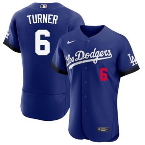 Los Angeles Dodgers #6 Trea Turner 2021 Royal City Connect Flex Base Stitched Baseball Jersey
