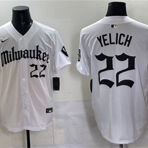 Milwaukee Brewers #22 Christian Yelich White 'Gothic 414 Shadows Edition' Vapor Premier Limited Stitched Jersey