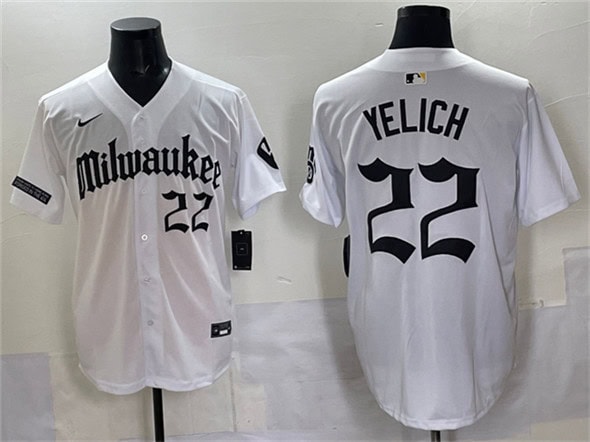 Milwaukee Brewers #22 Christian Yelich White 'Gothic 414 Shadows Edition' Vapor Premier Limited Stitched Jersey