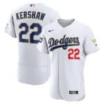 Los Angeles Dodgers #22 Clayton Kershaw White Gold Championship Flex Base Sttiched Jersey