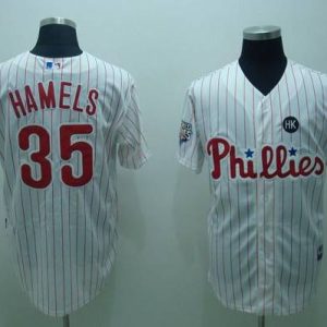 Phillies #35 Colbert Hamels Stitched White Red Strip Jersey