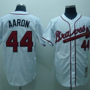 Mitchell And Ness Braves #44 Hank Aaron Stitched White Throwback Jersey