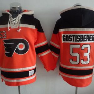 Flyers #53 Shayne Gostisbehere Orange Sawyer Hooded Sweatshirt Stitched Jersey