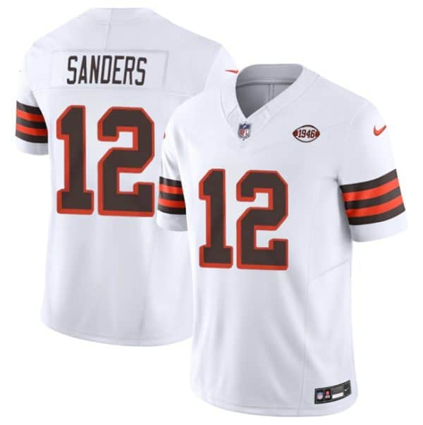 Cleveland Browns #12 Shedeur Sanders White 2025 Draft 1946 Collection F.U.S.E. Vapor Limited Stitched Football Jersey
