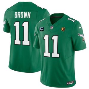Philadelphia Eagles #11 A. J. Brown Green 2023 F.U.S.E. Throwback With 1-Star C Patch And John Madden Patch Vapor Limited Stitched Jersey