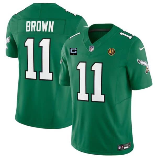 Philadelphia Eagles #11 A. J. Brown Green 2023 F.U.S.E. Throwback With 1-Star C Patch And John Madden Patch Vapor Limited Stitched Jersey