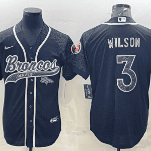 Denver Broncos #3 Russell Wilson Black Reflective With Patch Cool Base Stitched Baseball Jersey