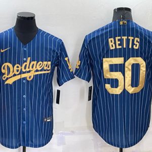 Los Angeles Dodgers #50 Mookie Betts Navy Gold Cool Base Stitched Baseball Jersey