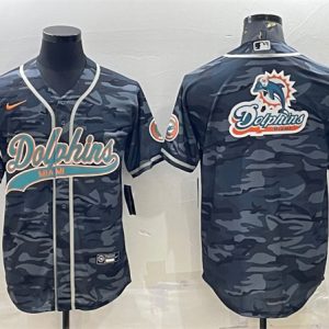Miami Dolphins Gray Camo Team Big Logo With Patch Cool Base Stitched Baseball Jersey
