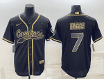Dallas Cowboys #7 Trevon Diggs Black Gold With Patch Cool Base Stitched Baseball Jersey