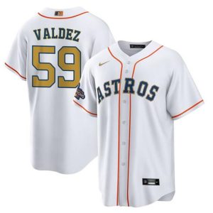Houston Astros #59 Framber Valdez White Gold Cool Base Stitched Jersey