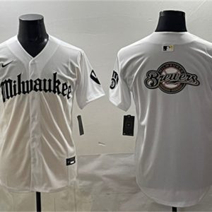 Milwaukee Brewers Team Big Logo White 'Gothic 414 Shadows Edition' Vapor Premier Limited Stitched Jersey