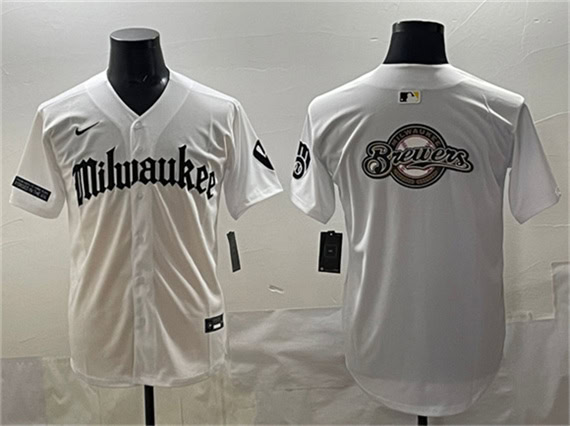 Milwaukee Brewers Team Big Logo White 'Gothic 414 Shadows Edition' Vapor Premier Limited Stitched Jersey