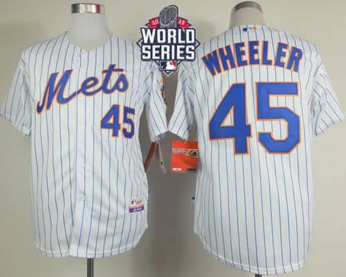 Mets #45 Zack Wheeler White(Blue Strip) Home Cool Base W 2015 World Series Patch Stitched Jersey