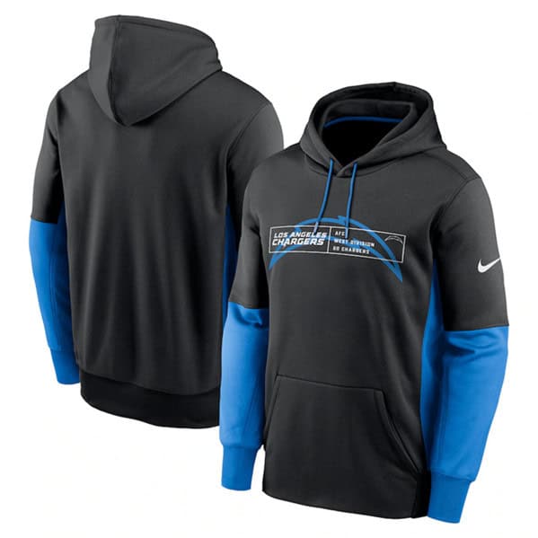 Los Angeles Chargers Black Color Block Fleece Performance Pullover Hoodie