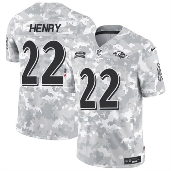 Baltimore Ravens #22 Derrick Henry 2024 F.U.S.E. Arctic Camo Salute To Service Limited Stitched Jersey