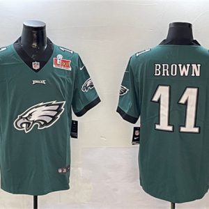 Philadelphia Eagles #11 A. J. Brown Green 2025 Super Bowl LIX Patch Team Big Logo Vapor Untouchable Limited Stitched Jersey