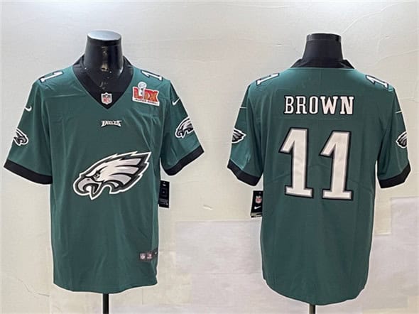 Philadelphia Eagles #11 A. J. Brown Green 2025 Super Bowl LIX Patch Team Big Logo Vapor Untouchable Limited Stitched Jersey