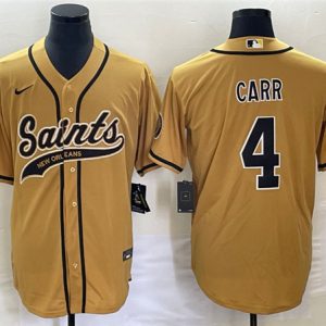 New Orleans Saints #4 Derek Carr Gold With Patch Cool Base Stitched Jersey