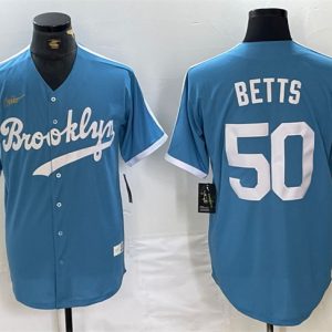 Los Angeles Dodgers #50 Mookie Betts Light Blue Throwback Cool Base Stitched Jersey
