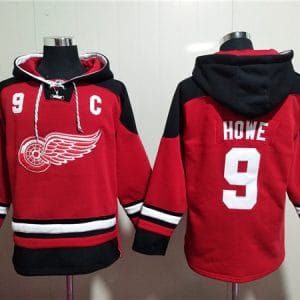 Detroit Red Wings #9 Gordie Howe Red Lace-Up Pullover Hoodie