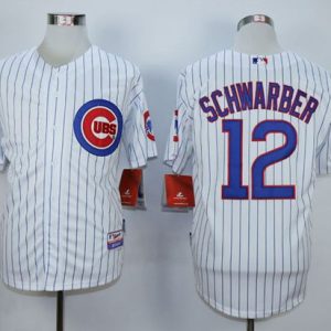 Cubs #12 Kyle Schwarber White Strip Cool Base Stitched Jersey