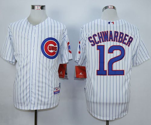 Cubs #12 Kyle Schwarber White Strip Cool Base Stitched Jersey