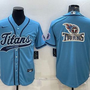 Tennessee Titans Blue Team Big Logo With Patch Cool Base Stitched Baseball Jersey
