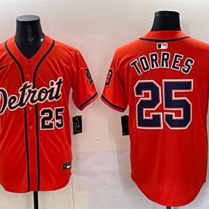 Detroit Tigers #25 Gleyber Torres Orange With Patch Vapor Premier Limited Stitched Jersey