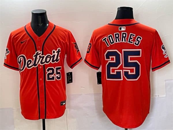 Detroit Tigers #25 Gleyber Torres Orange With Patch Vapor Premier Limited Stitched Jersey
