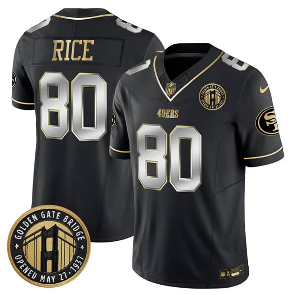 San Francisco 49ers #80 Jerry Rice Black F.U.S.E. Golden Gate Bridge Patch Vapor Limited Stitched Jersey